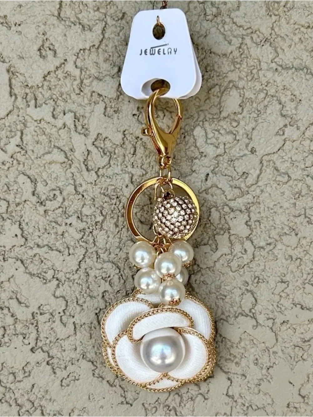 Gold Pearl Flower Keychain Charm